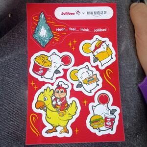 Jollibee x FINAL FANTASY XIV Sticker & In-Game Eat Chicken Emote Code IN-HAND